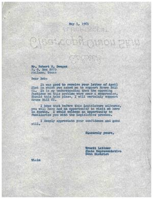[Letter from Truett Latimer to Robert H. Deegan, May 1, 1961]