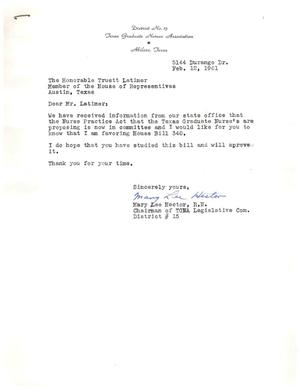 [Letter from Mary Lee Hector to Truett Latimer, February 12, 1961]