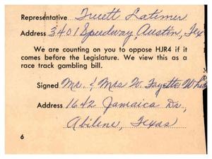 [Postcard from Mr. and Mrs. W. Fayette White to Truett Latimer, 1961]