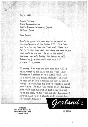 [Letter from Garland Boles to Truett Latimer, May 1, 1961]