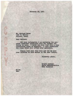[Letter from Truett Latimer to Garland Boles, February 28, 1961]