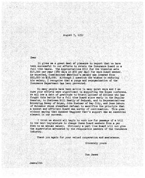 [Letter from Tom James to Truett Latimer, August 7, 1959]