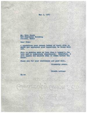[Letter from Truett Latimer to Pete Couch, May 1, 1961]