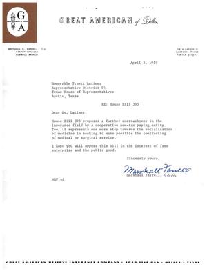 [Letter from Marshall Farrell to Truett Latimer, April 3, 1959]
