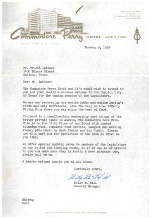 [Letter from Billy B. Hill to Truett Latimer, January 9, 1959]