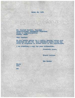 Primary view of object titled '[Letter from Truett Latimer to Charles Sandahl, March 22, 1961]'.