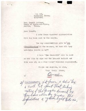 [Letter from Omar Burkett to Truett Latimer, April 6, 1959]