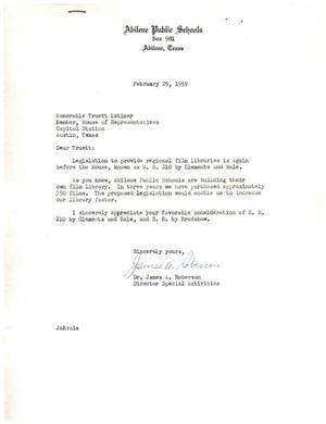 [Letter from James A. Roberson to Truett Latimer, February 29, 1959]