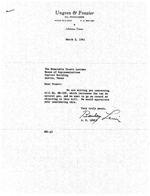 [Letter from A. B. Lewis to Truett Latimer, March 3, 1961]