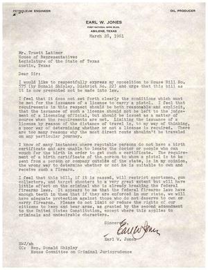 [Letter from Earl W. Jones to Truett Latimer, March 28, 1961]
