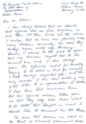 [Letter from Otey H. Cannon to Truett Latimer, February 27, 1961]