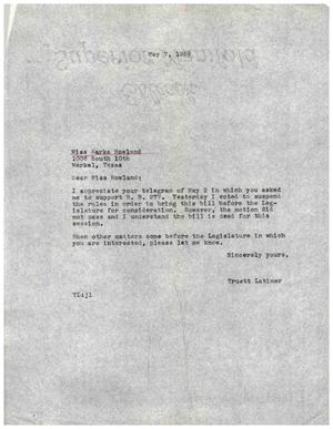 [Letter from Truett Latimer to Marka Rowland, May 7, 1959]