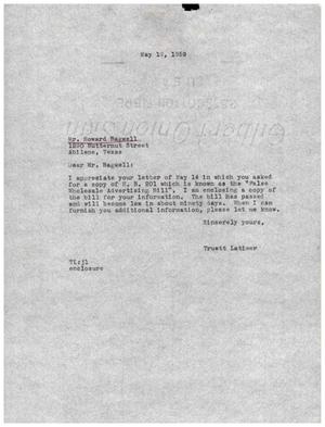 [Letter from Truett Latimer to Howard Bagwell, May 19, 1959]