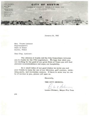 [Letter from Lester E. Palmer to Truett Latimer, January 16, 1961]