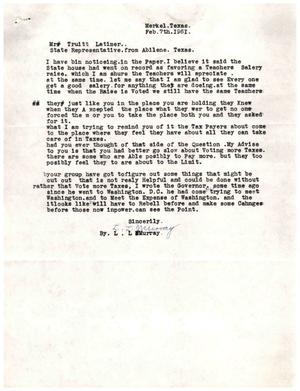 [Letter from L. L. Murray to Truett Latimer, February 7, 1961]