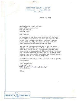 [Letter from H. L. Kennamer to Truett Latimer, March 17, 1959]