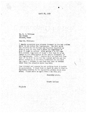 [Letter from Truett Latimer to E. J. Williams, April 20, 1959]