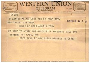 [Letter from Fred Schultz to Truett Latimer, February 13, 1961]