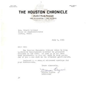 [Letter from Marian Orgain to Truett Latimer, July 5, 1961]