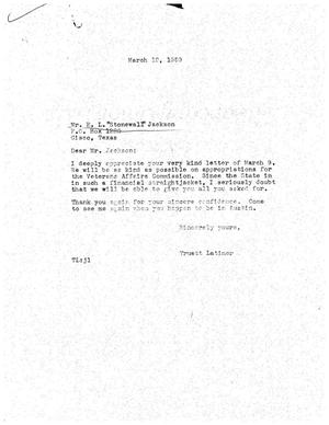 [Letter from Truett Latimer to E. L. Jackson, March 12, 1959]