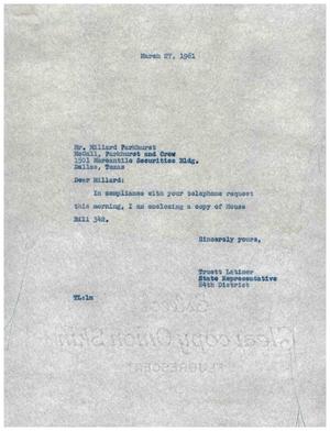 [Letter from Truett Latimer to Millard Parkhurst, March 27, 1961]