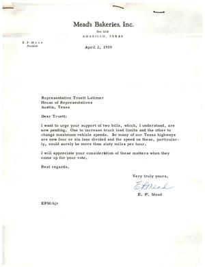 [Letter from E. P. Mead to Truett Latimer, April 2, 1959]