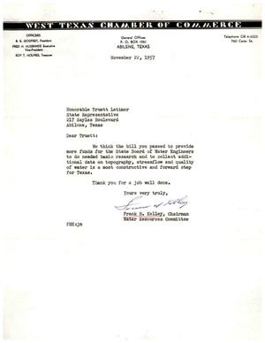 [Letter from Frank H. Kelley to Truett Latimer, November 22, 1957]