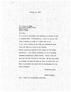 [Letter from Truett Latimer to Vernon A. McGee, January 12, 1959]
