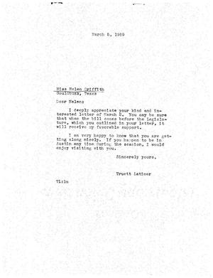 [Letter from Truett Latimer to Helen Griffith, March 5, 1959]