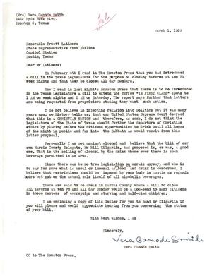 [Letter from Vera Canode Smith to Truett Latimer, March 1, 1959]
