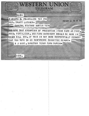 [Letter from B. J. Gist to Truett Latimer, May 24, 1961]