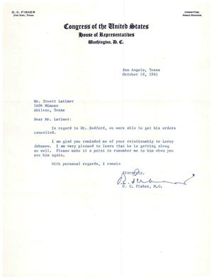 [Letter from C. C. Fisher to Truett Latimer, October 18, 1961]