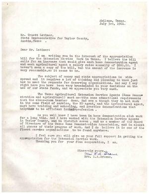 [Letter from Mrs. L. A. Groene to Truett Latimer, July 3, 1961]