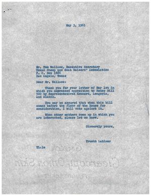 [Letter from Truett Latimer to Tom Wallace, May 3,1961]