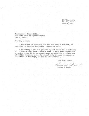 [Letter from Lucian C. Davis to Truett Latimer, March 6, 1961]
