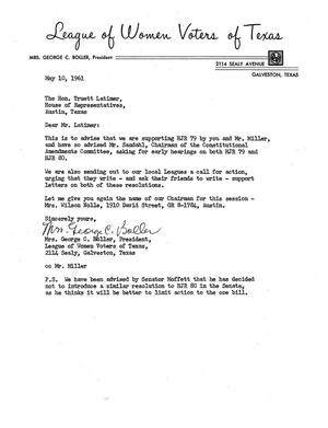 [Letter from Mrs. George C. Boller to Truett Latimer, May 10, 1961]