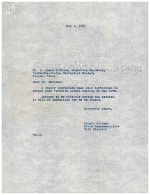 [Letter from Truett Latimer to C. Boone McClure, May 1, 1961]