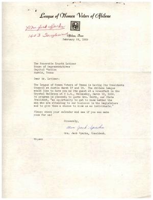 [Letter from Mrs. Jack Sparks to Truett Latimer, February 26, 1959]
