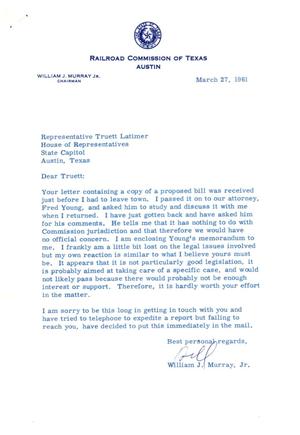 [Letter from William J. Murray, Jr. to Truett Latimer, March 27, 1961]