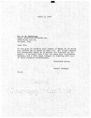 [Letter from Truett Latimer to V. E. Baldridge, April 1, 1959]