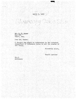 [Letter from Truett Latimer to T. T. Baker, April 1, 1959]