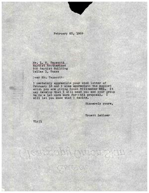 [Letter from Truett Latimer to L. H. Tapscott, February 23, 1959]