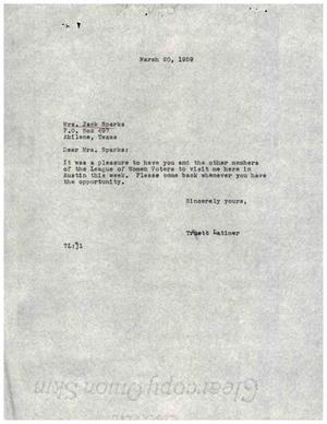 [Letter from Truett Latimer to Mrs. Jack Sparks, March 20, 1959]