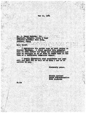[Letter from Truett Latimer to J. Henry Doscher, Jr., May 11, 1961]