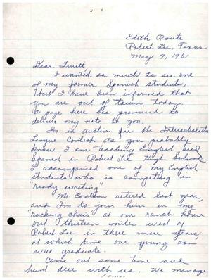 Primary view of object titled '[Letter from Mrs. Frank Coalson to Truett Latimer, May 7, 1961]'.