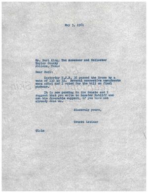 [Letter from Truett Latimer to Burl King, May 3, 1961]