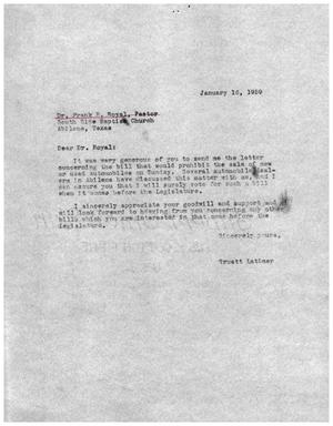[Letter from Truett Latimer to Frank E. Royal, January 16, 1959]