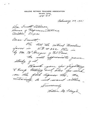 [Letter from Willie M. Floyd to Truett Latimer, February 26, 1961]