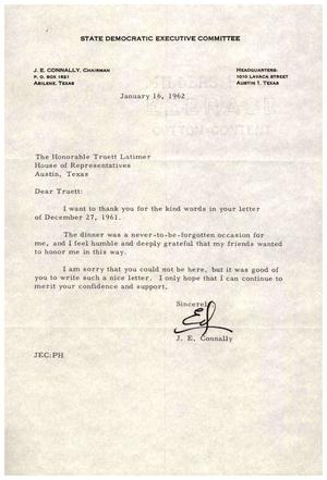 [Letter from J. E. Connally to Truett Latimer, January 16, 1962]