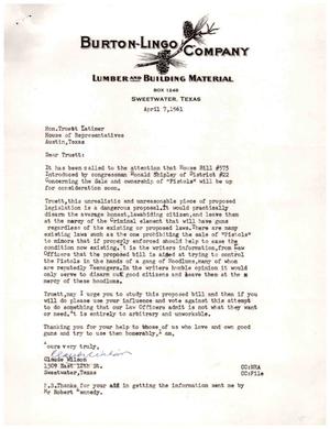[Letter from Claude Wilson to Truett Latimer, April 7, 1961]